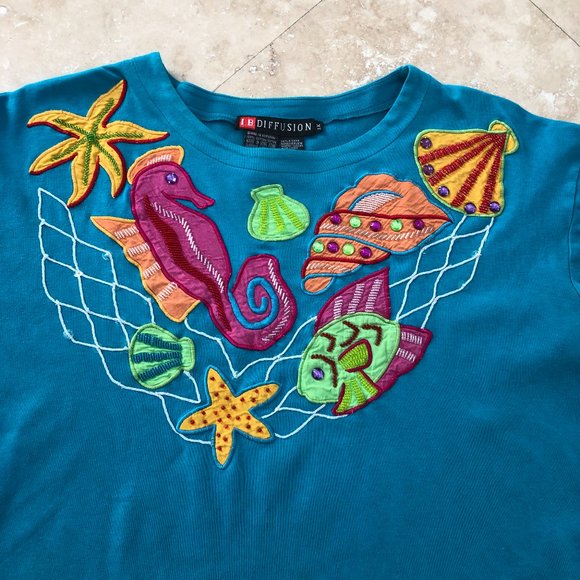 I.B. Diffusion Applique & Studded Tee Cruise Wear Priced Too Low For A Discount - Picture 2 of 11